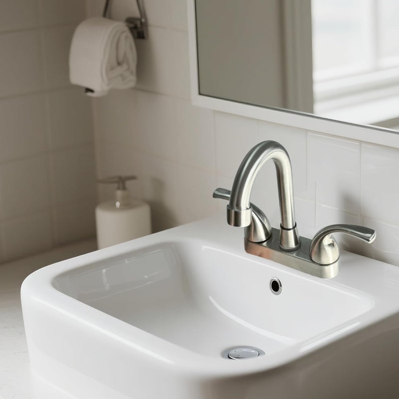 CHOUPIJIANG RV Bathroom Faucet,Bathroom Sink Faucet Replacement with Two Handle-4" Main Body, Bathroom Sink Faucet for RV Home Campers Motorhomes Travel Trailers,Nickel - Image 5